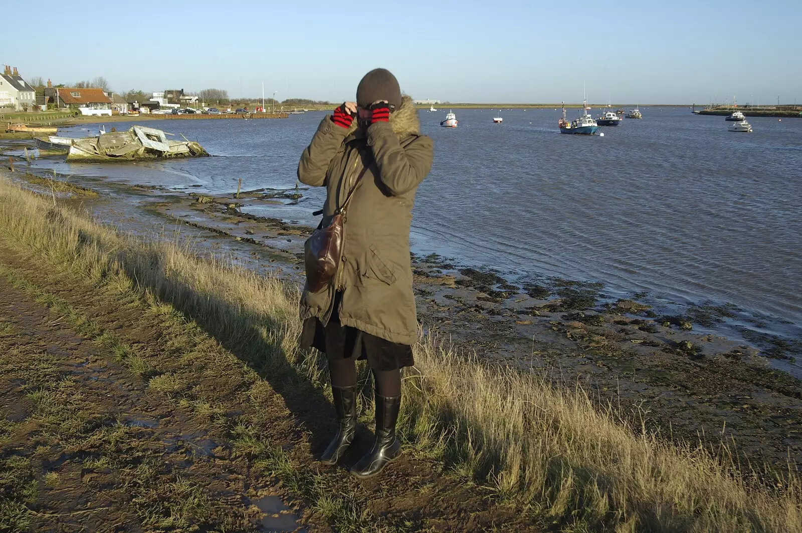 Isobel pulls her hat down against the cold, from A Post-Christmas Trip to Orford, Suffolk - 29th December 2007