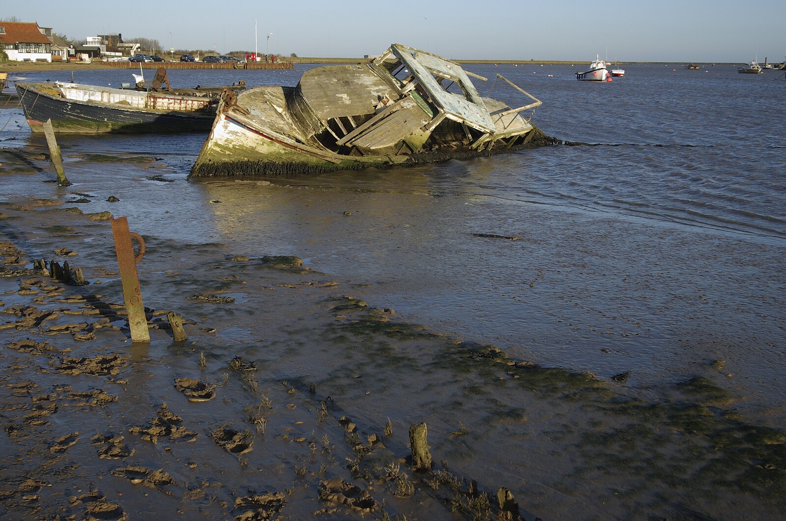 A wrecked boat, sucked into the mud from A Post-Christmas Trip to Orford, Suffolk - 29th December 2007