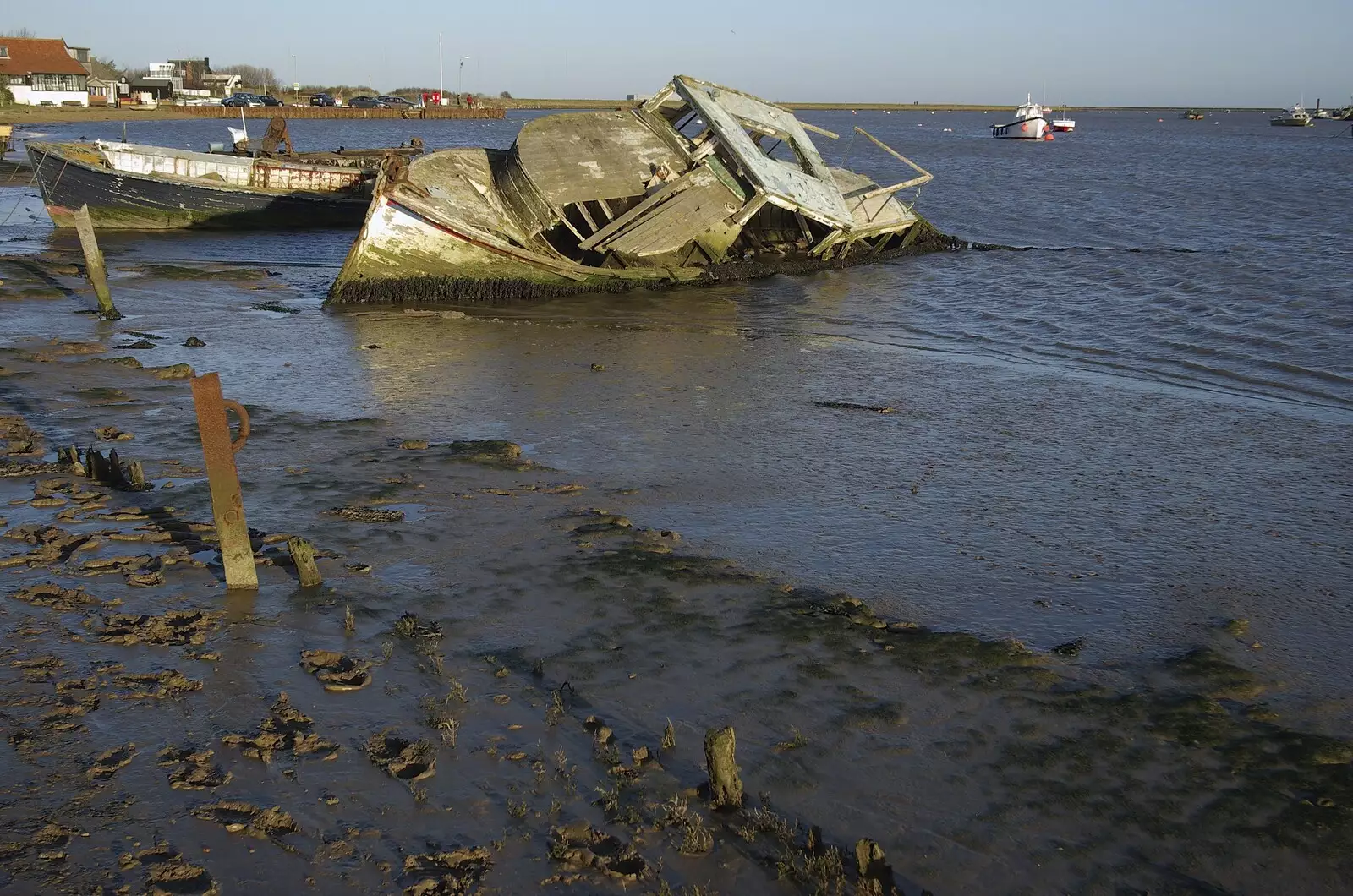 A wrecked boat, sucked into the mud, from A Post-Christmas Trip to Orford, Suffolk - 29th December 2007