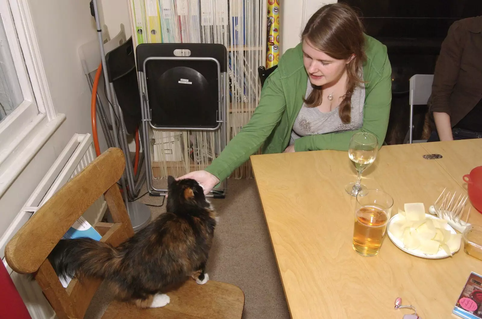 Isobel gives the cat a sratch, from Thai with Rachel and Sam, and Steve's Taptu Birthday Cake, Cambridge - 12th January 2008