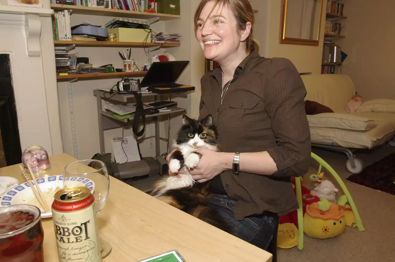 Rachel and the cat, from Thai with Rachel and Sam, and Steve's Taptu Birthday Cake, Cambridge - 12th January 2008