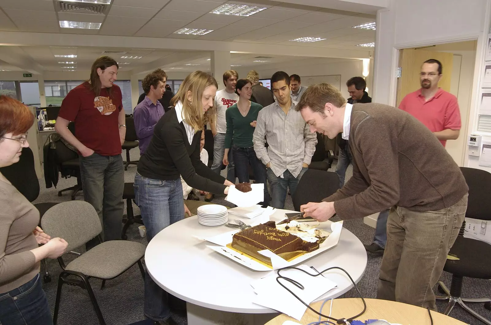 Stef helps to dish cake out, from Thai with Rachel and Sam, and Steve's Taptu Birthday Cake, Cambridge - 12th January 2008