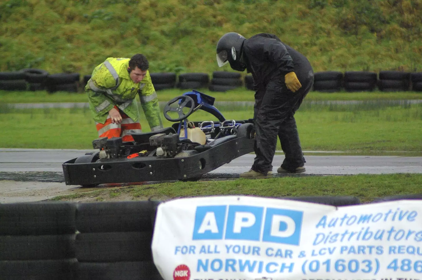 There's an unintentional pit stop, from Gov's Stag-Day Karting, Ellough Airfield, Beccles, Suffolk - 19th January 2008