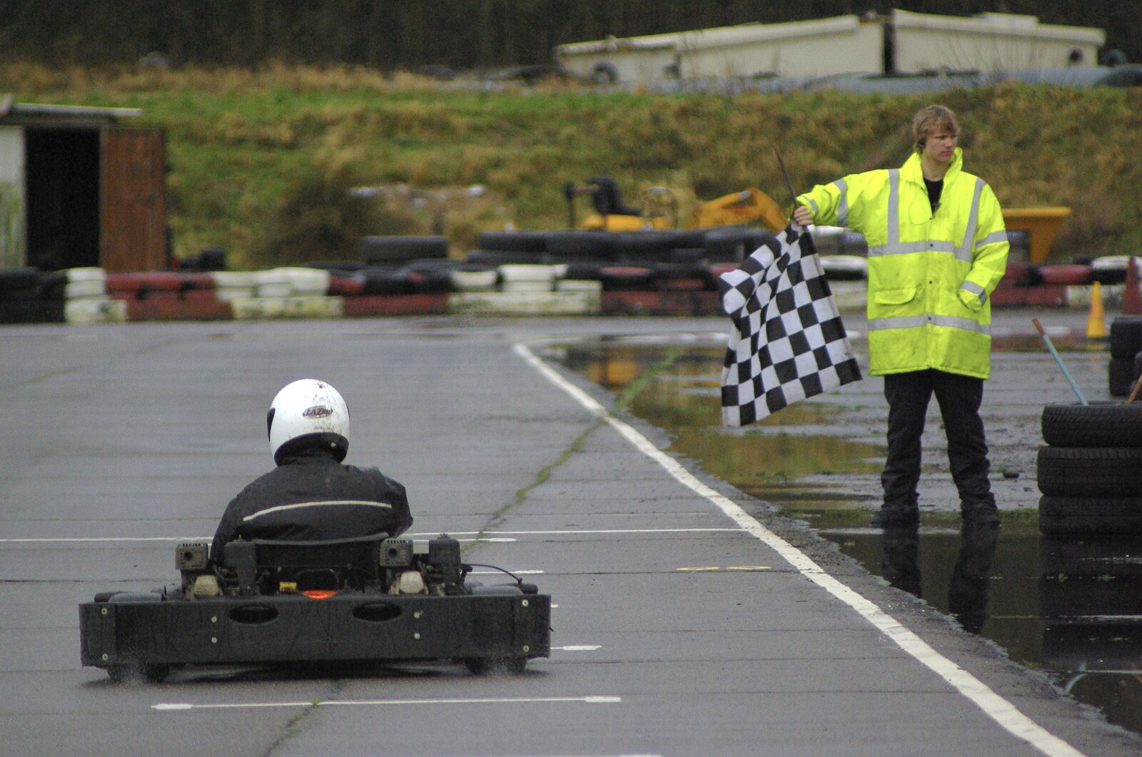 Gov's Stag-Day Karting, Ellough Airfield, Beccles, Suffolk - 19th January 2008: The chequered flag is waved