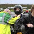 Gov helps Mikey-P out of his helmet, Gov's Stag-Day Karting, Ellough Airfield, Beccles, Suffolk - 19th January 2008