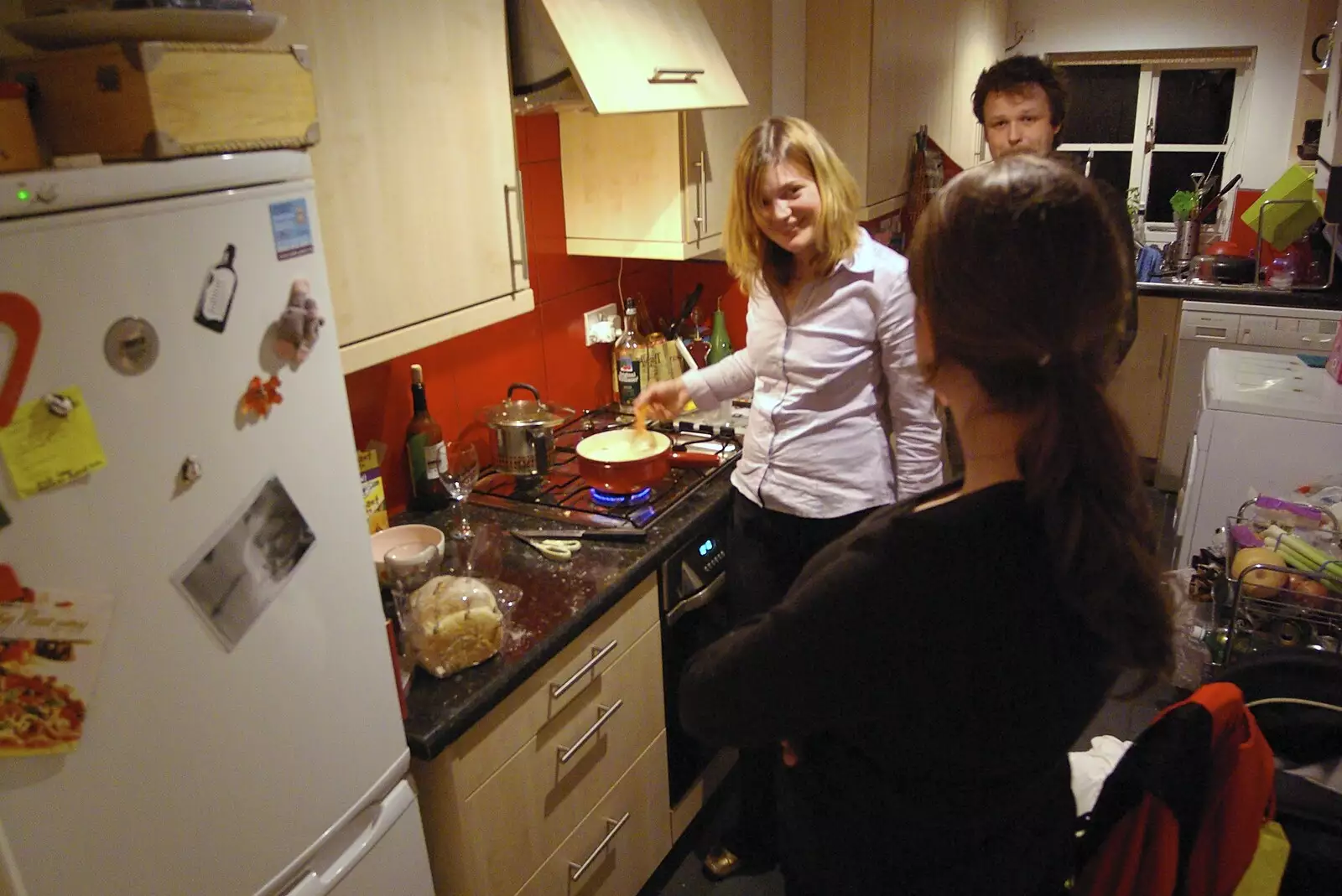 Rachel and Sam in their kitchen, from Organ Practice, Swiss Fondue and Curry With Gov, Thorndon, Cambridge and Diss - 27th January 2008