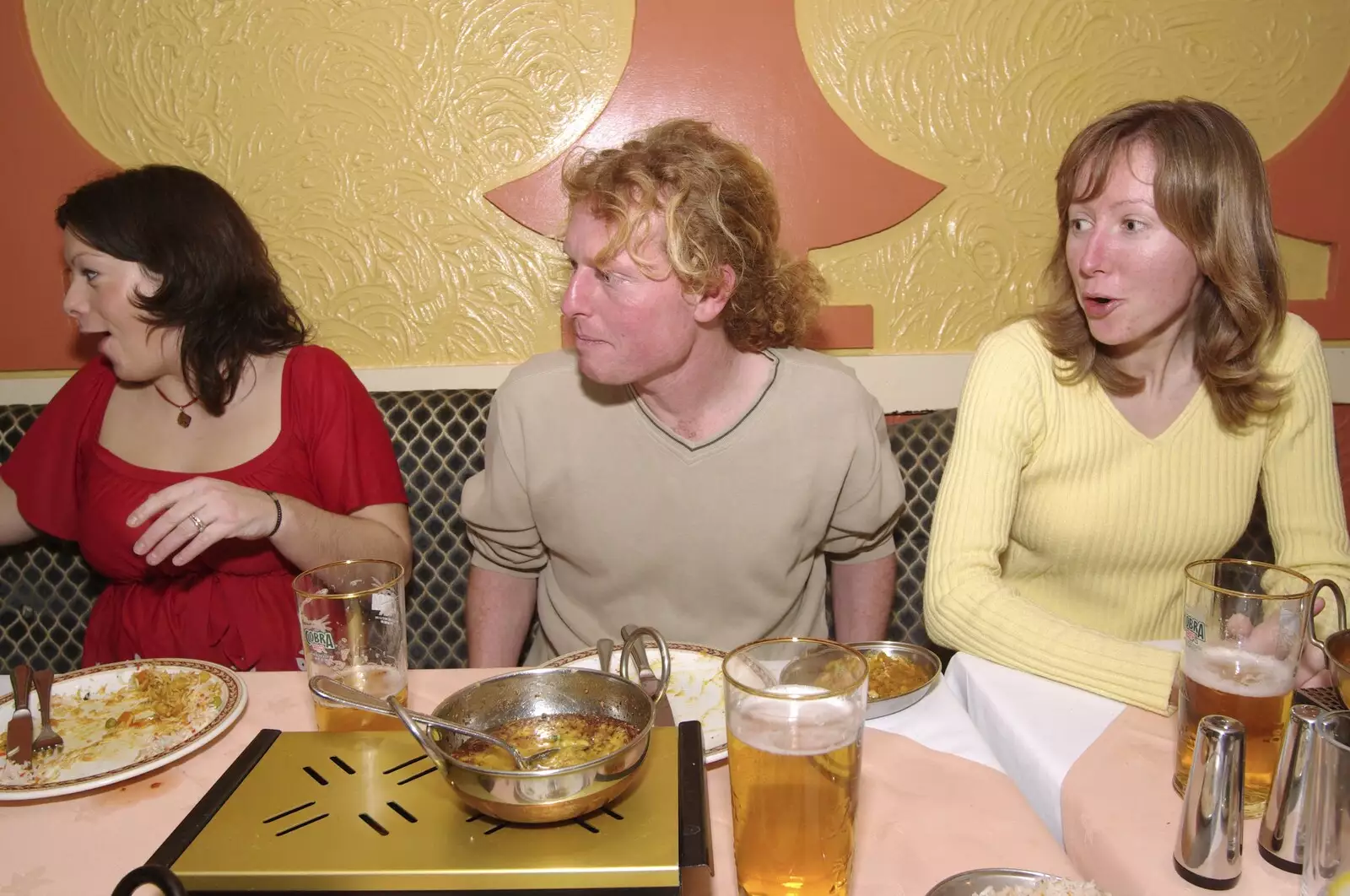 Clare, Wavy and Martina in Diss Tandoori, from Organ Practice, Swiss Fondue and Curry With Gov, Thorndon, Cambridge and Diss - 27th January 2008