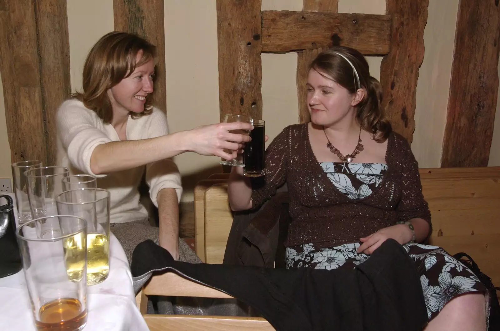 Martina and Isobel clink glasses, from Gov and Rachel's Wedding, Thorndon, Suffolk - 2nd February 2008