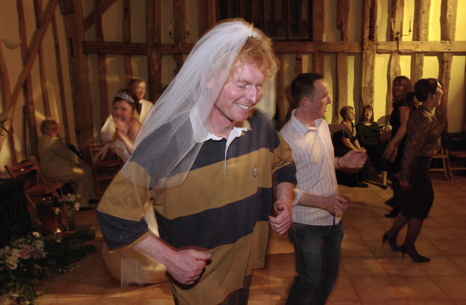 Wavy has a go of the veil from Gov and Rachel's Wedding, Thorndon, Suffolk - 2nd February 2008