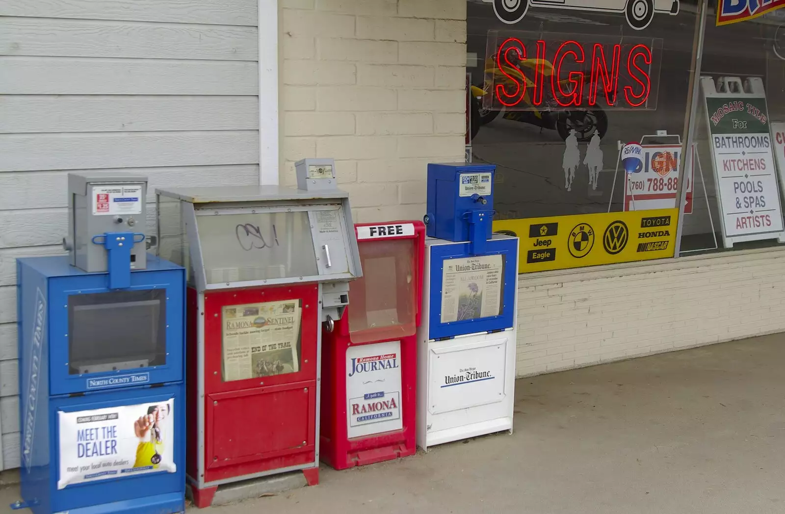 Newspaper boxes and a neon sign, from San Diego 8: The Beaches of Torrey Pines, and Ramona, California, USA - 29th February 2008