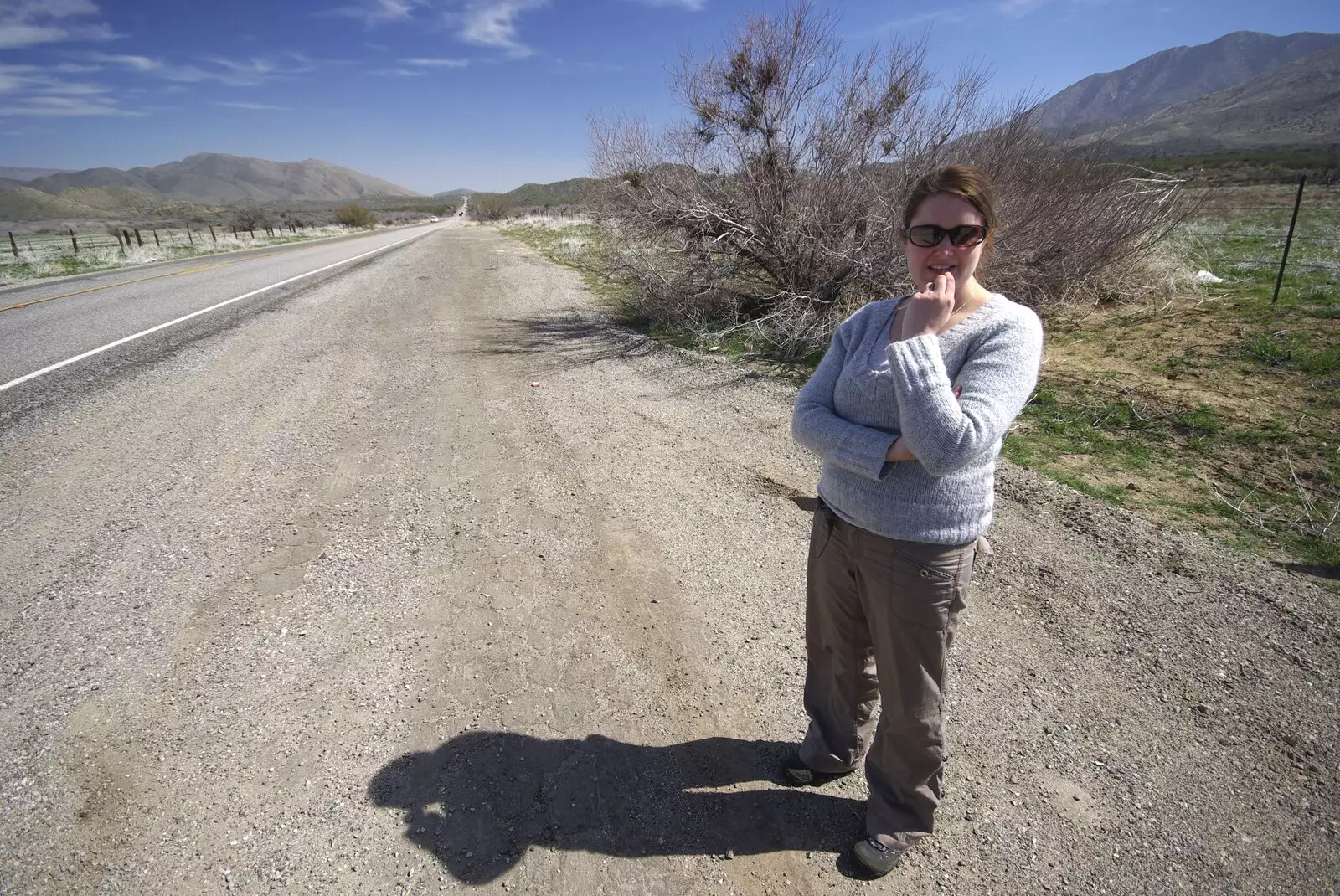 Isobel ponders life by the road-side, from The End of the World: Julian to the Salton Sea and Back, California, US - 1st March 2008