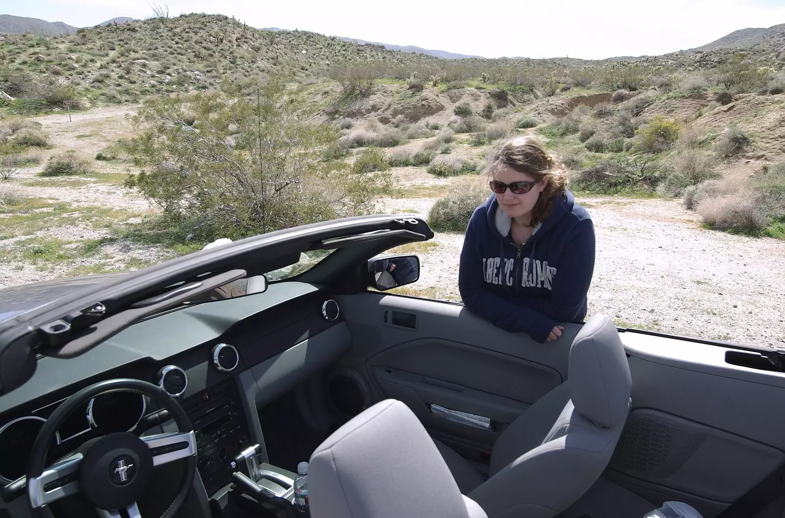 Isobel hangs over the convertible, from The End of the World: Julian to the Salton Sea and Back, California, US - 1st March 2008