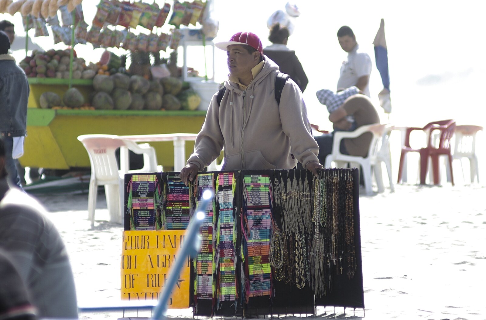 Rosarito and Tijuana, Baja California, Mexico - 2nd March 2008: A beach tat seller