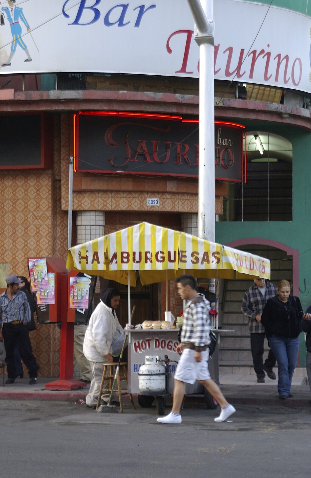Rosarito and Tijuana, Baja California, Mexico - 2nd March 2008: A street hamburger stand