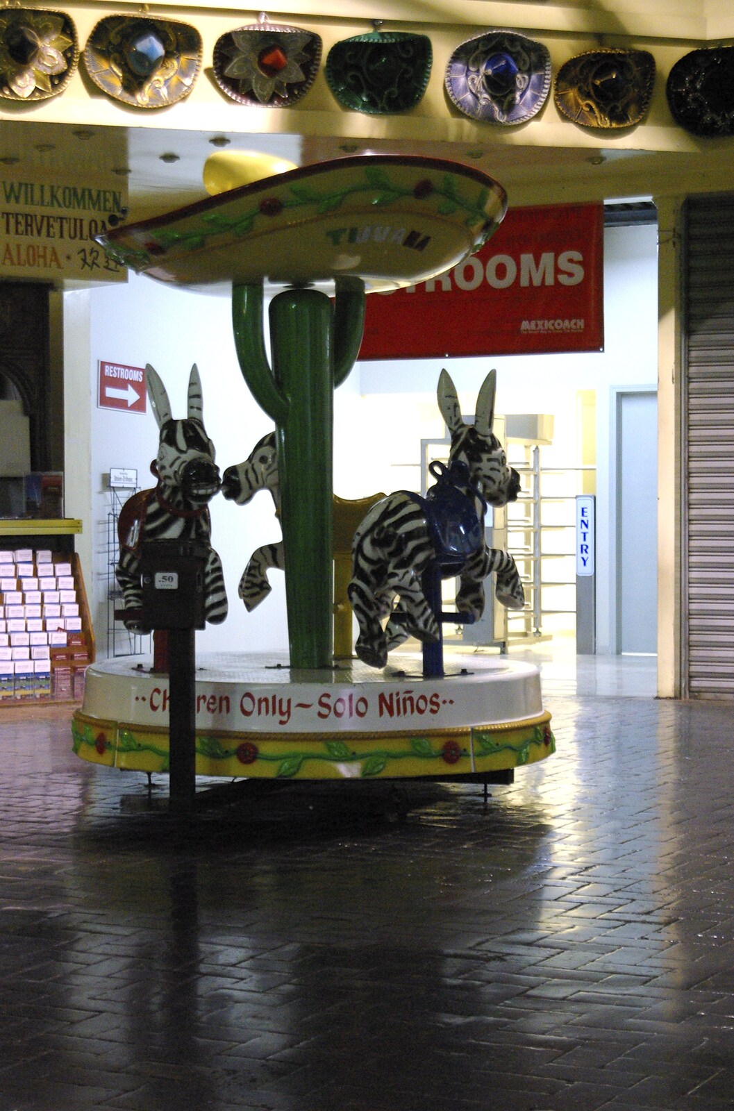 Rosarito and Tijuana, Baja California, Mexico - 2nd March 2008: In Tijuana bus station - a small carousel with zebra
