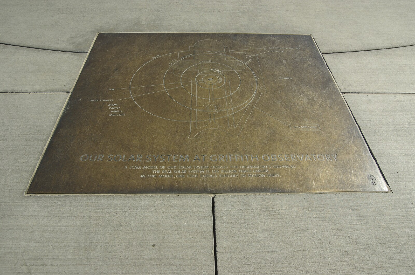 San Diego and Hollywood, California, US - 3rd March 2008: A brass engraving of the solar system
