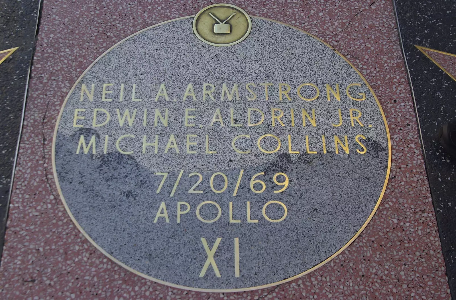 Sidewalk plaque dedicated to the moon dudes, from San Diego and Hollywood, California, US - 3rd March 2008