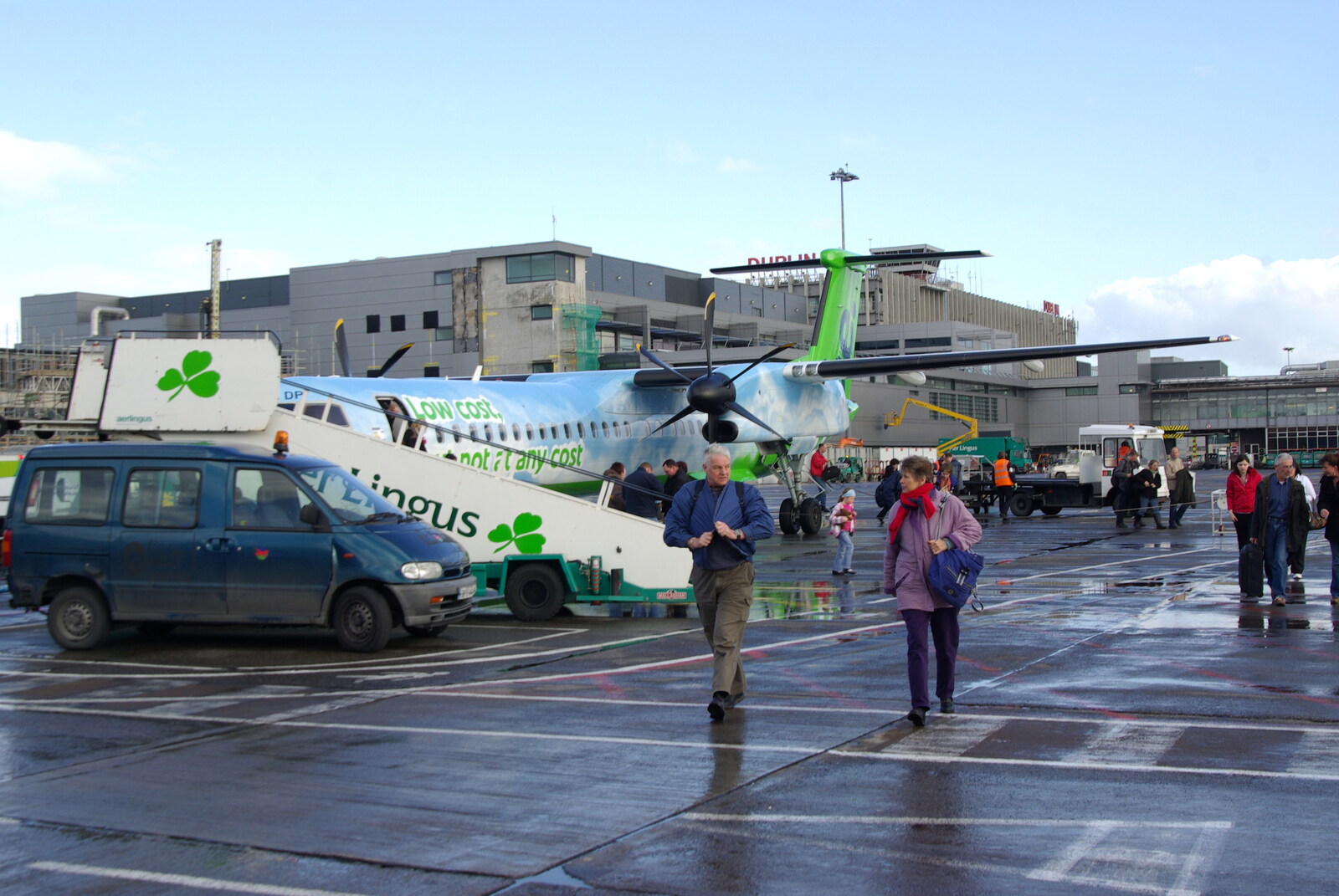 Easter in Dublin, Ireland - 21st March 2008: The plane disembarks on a cold and wet apron