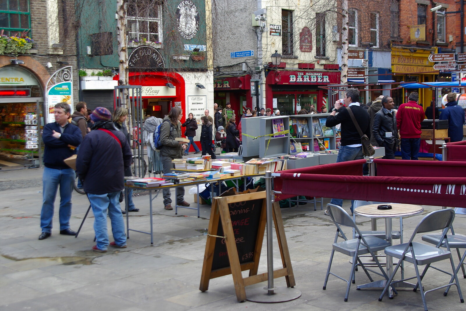 Easter in Dublin, Ireland - 21st March 2008: An outdoor book sale in Temple Bar