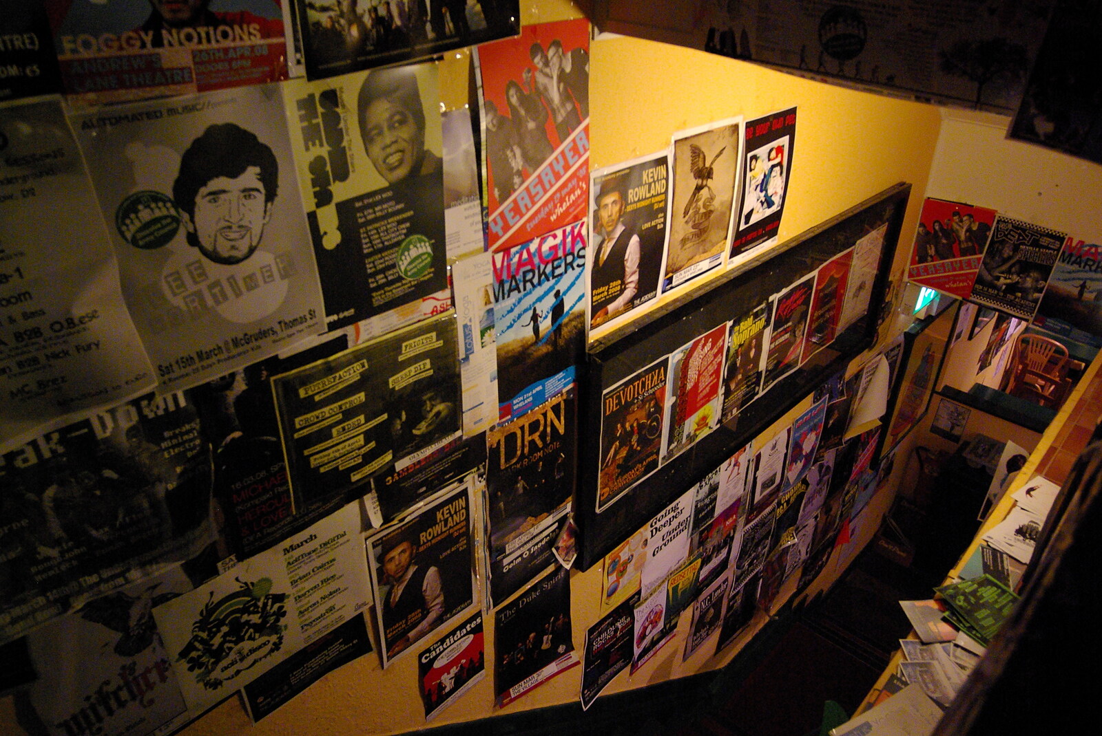 Easter in Dublin, Ireland - 21st March 2008: Music posters on the steps of Simon's Café