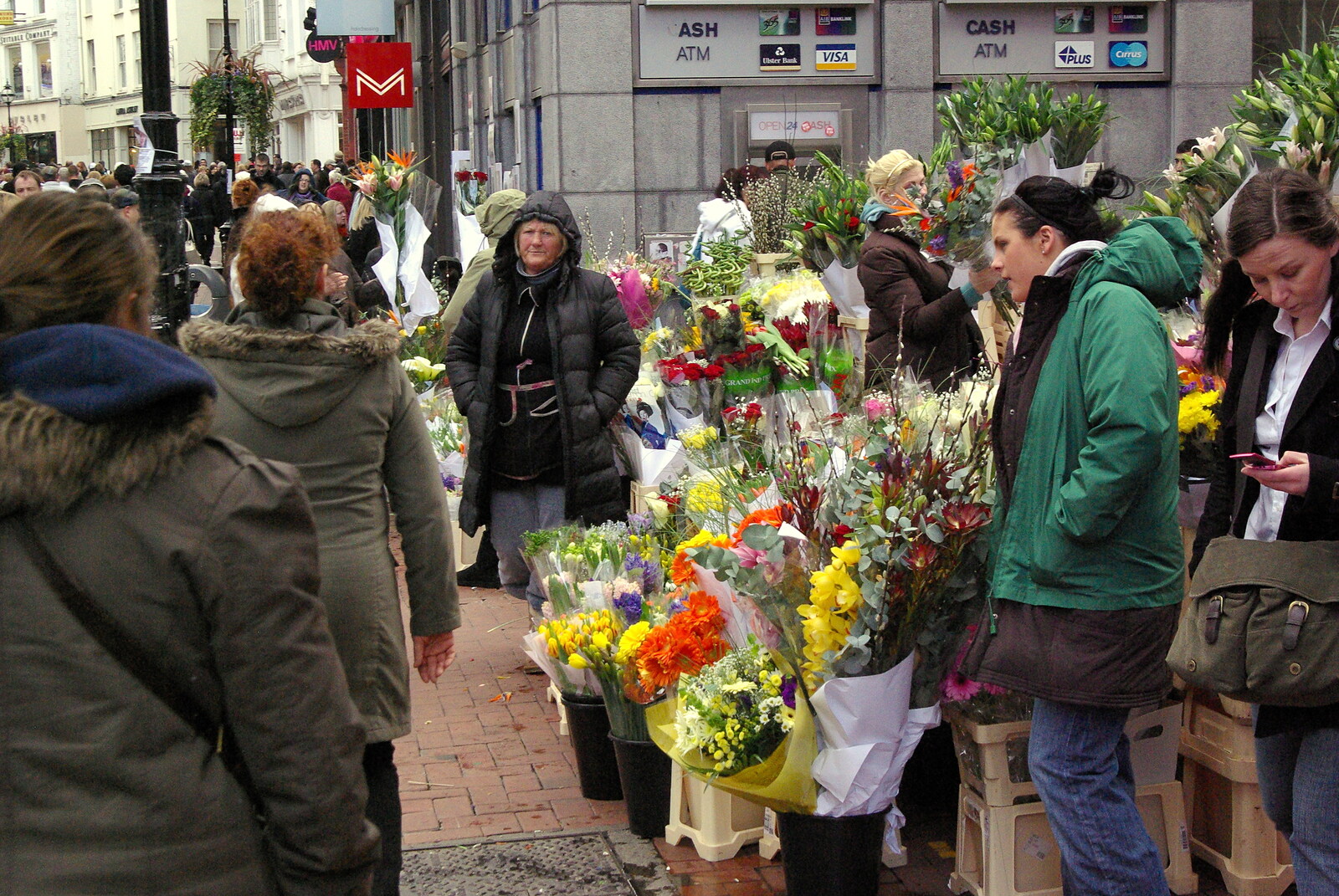 Easter in Dublin, Ireland - 21st March 2008: The flower stalls on Grafton Street