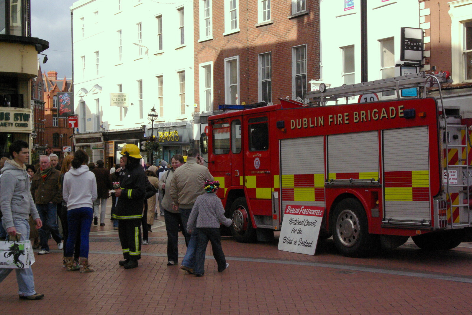 Easter in Dublin, Ireland - 21st March 2008: A fire engine does fund-raising on Grafton Street