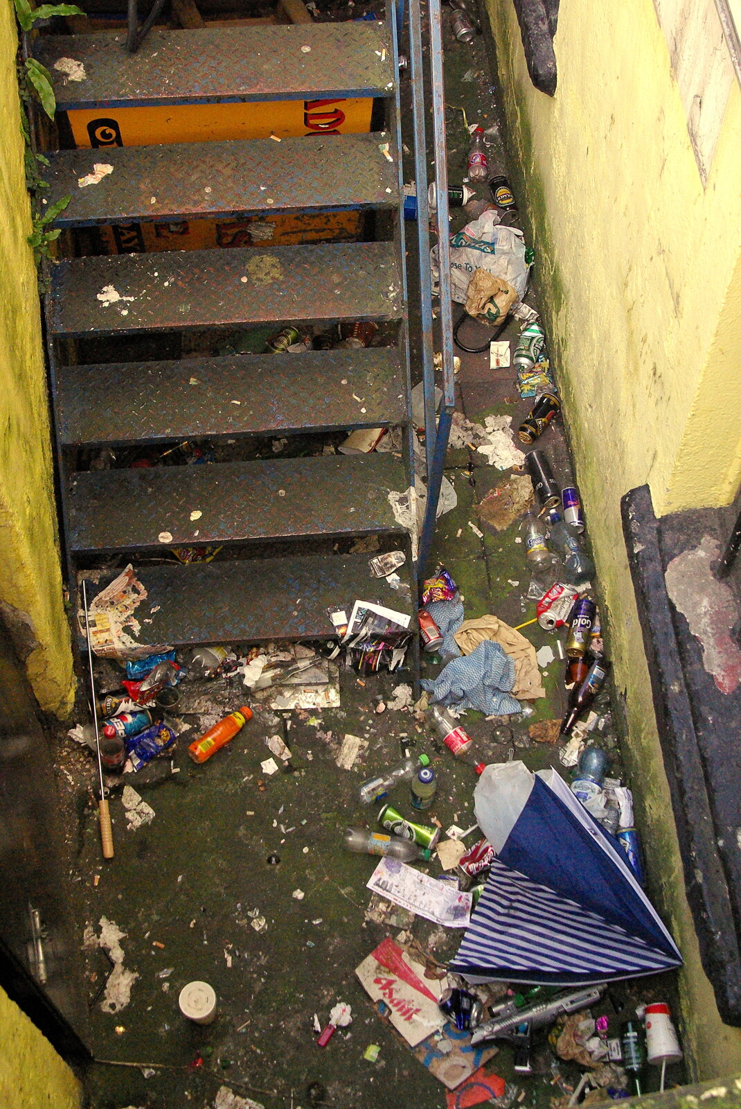 Easter in Dublin, Ireland - 21st March 2008: A basement staircase doubles as a rubbish bin