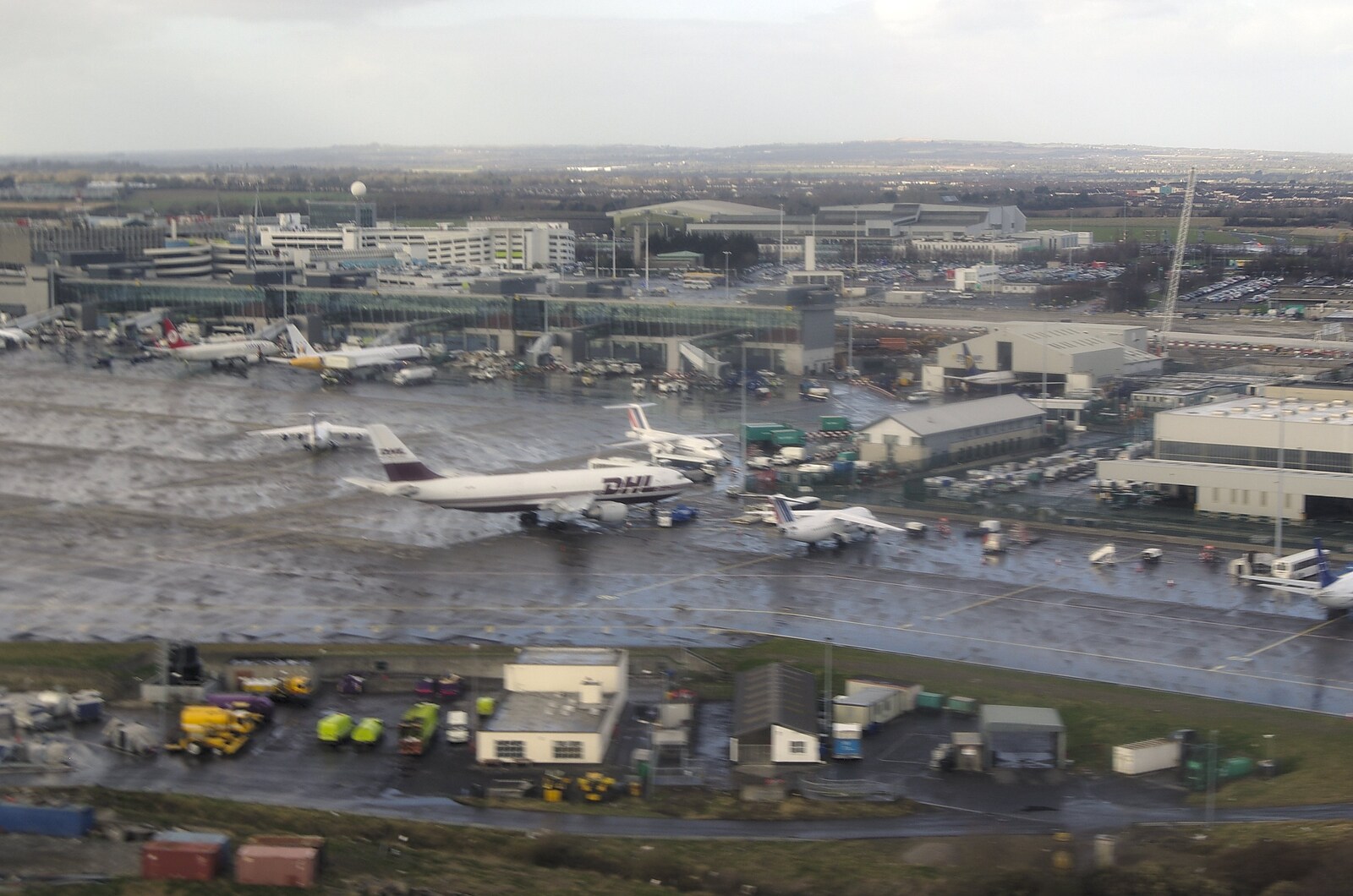 A rainy view of Dublin Airport from Easter in Dublin, Ireland - 21st March 2008