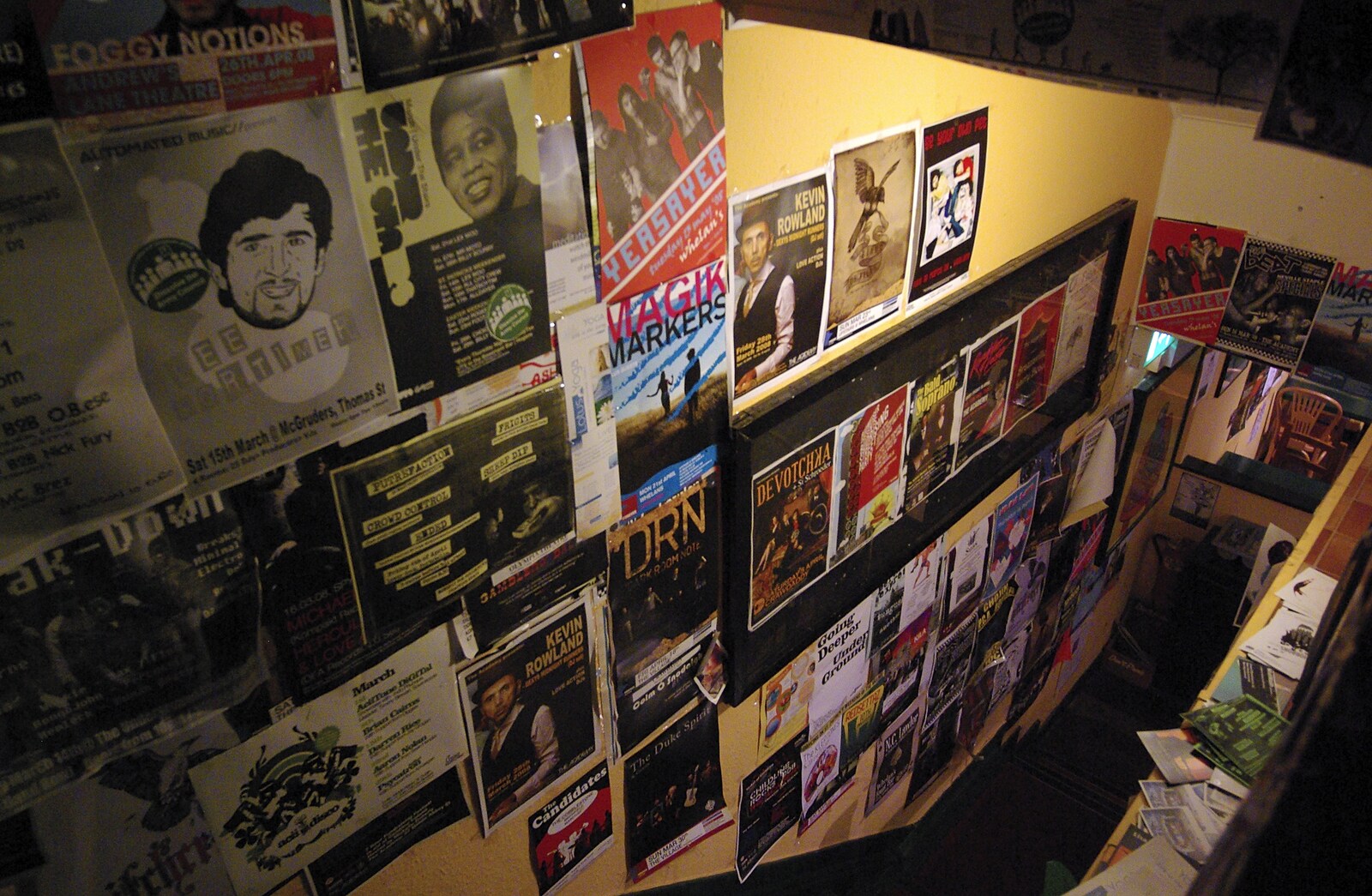 Music posters on the steps of Simon's Café from Easter in Dublin, Ireland - 21st March 2008