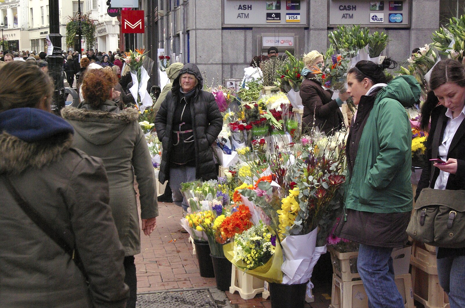 The flower stalls on Grafton Street from Easter in Dublin, Ireland - 21st March 2008