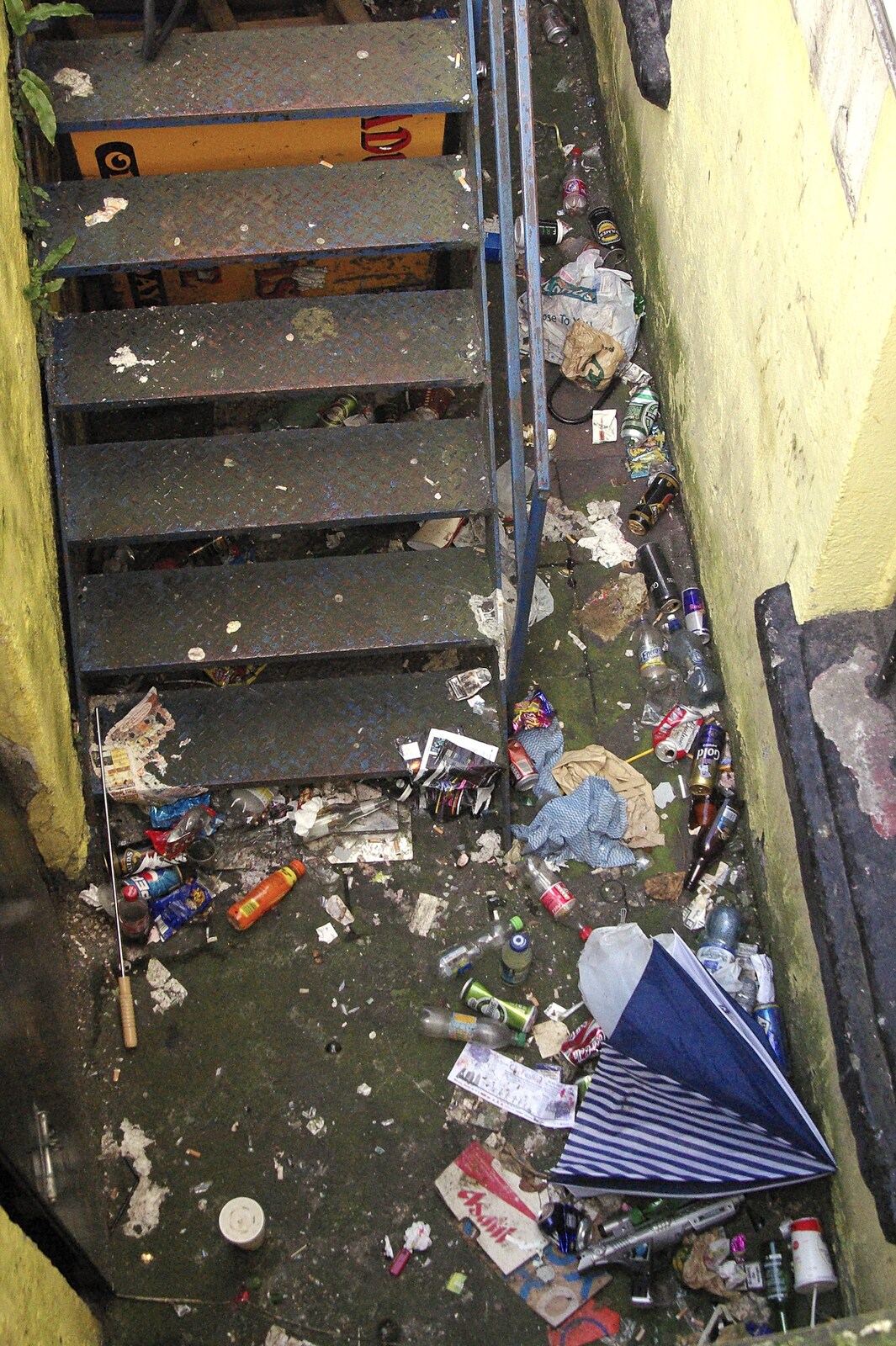 A basement staircase doubles as a rubbish bin from Easter in Dublin, Ireland - 21st March 2008