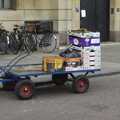 A stall-holder's trolley outside the town hall