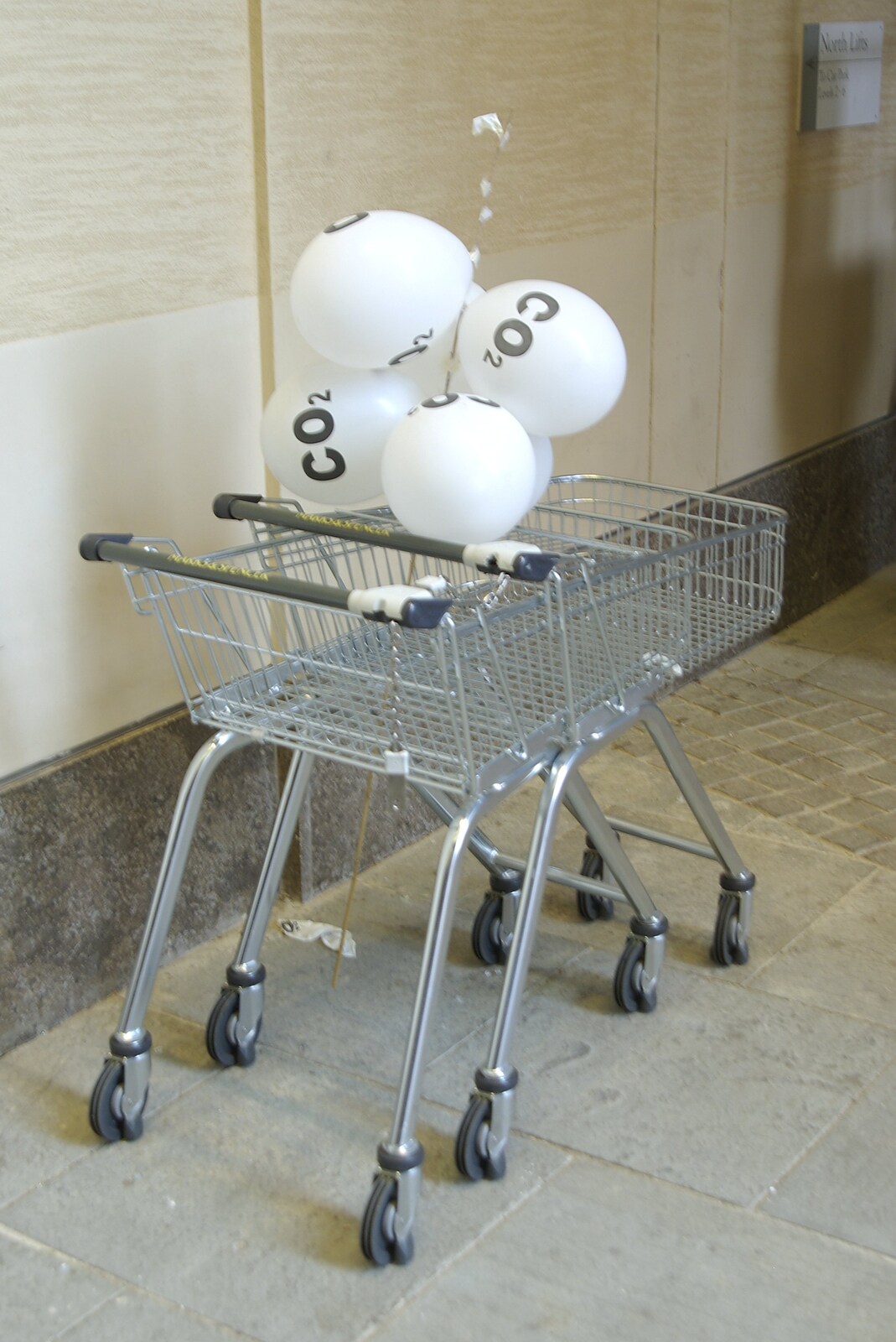 The BBs at the Carnegie Rooms, and a Mill Road Miscellany, Thetford and Cambridge - 22nd April 2008: In the Grand Arcade: abandoned trolleys with 'CO<sub>2</sub>' balloons