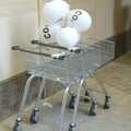In the Grand Arcade: abandoned trolleys with 'CO2' balloons