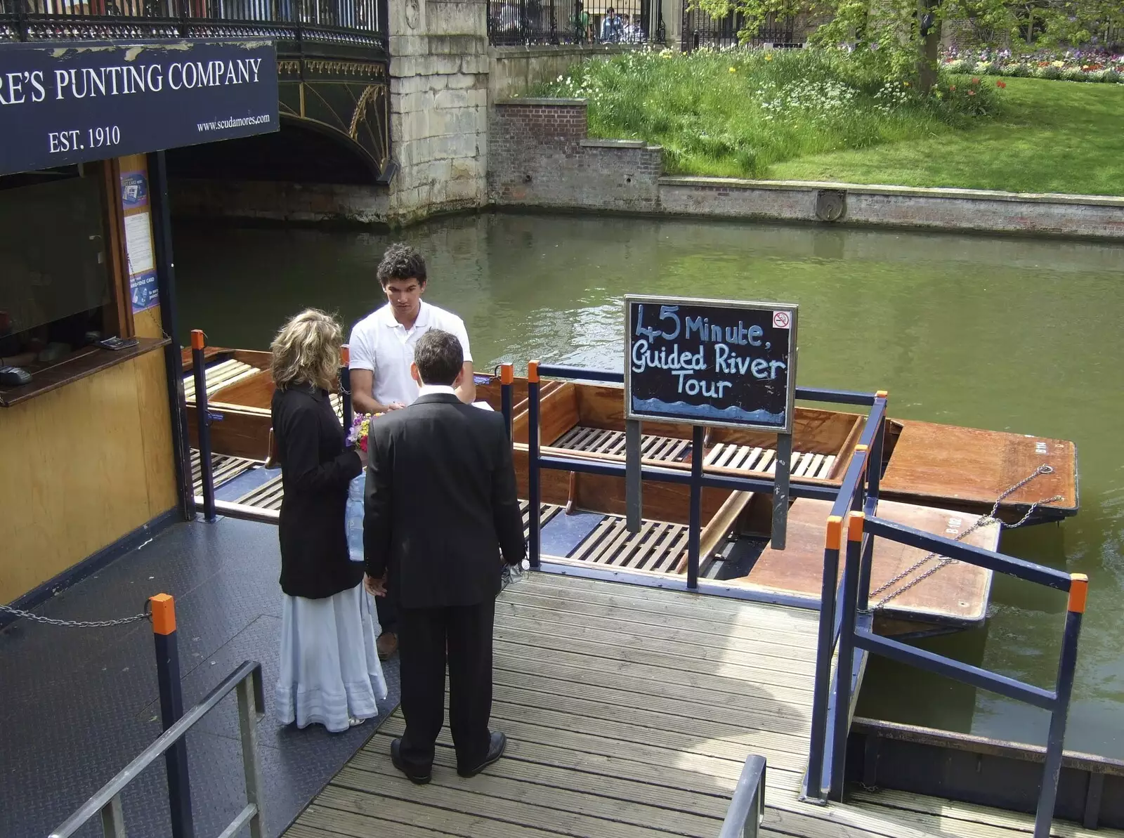 Anne and Hani arrange a punt at Scudamore's, from Hani's Stag Beers and a Punting Trip on the Cam, Cambridge - 1st May 2008