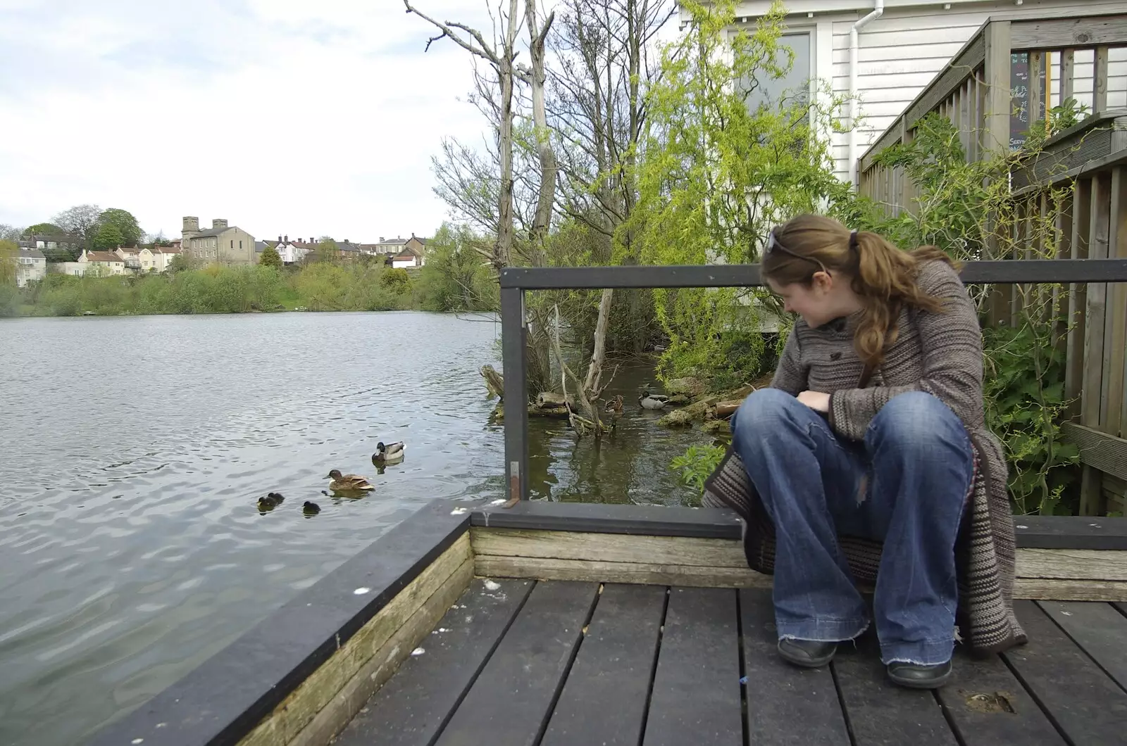 Isobel looks at the fluffy ducklings, from Hani's Stag Beers and a Punting Trip on the Cam, Cambridge - 1st May 2008