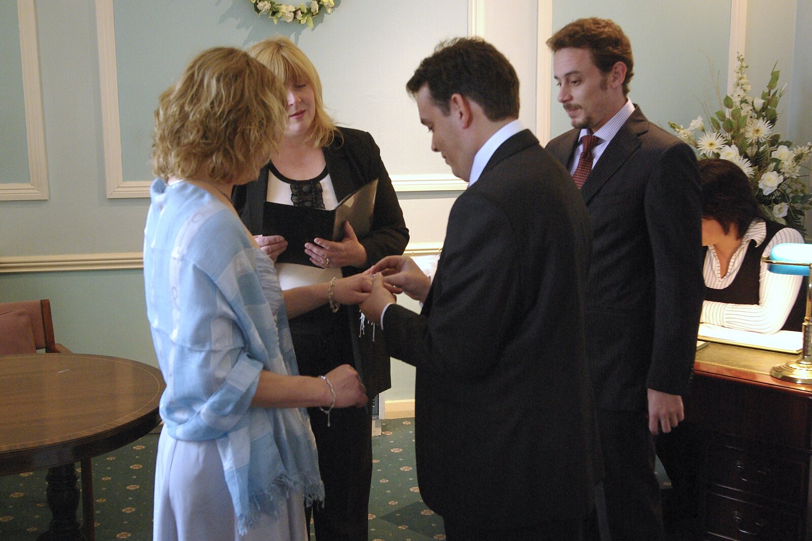 Hani and Anne's Wedding, County Hall, Cambridge - 2nd May 2008: The ring thing is done