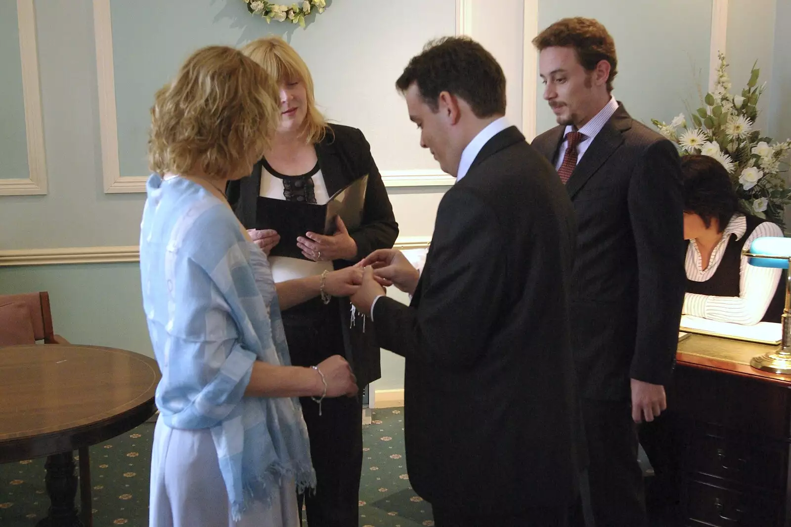 The ring thing is done, from Hani and Anne's Wedding, County Hall, Cambridge - 2nd May 2008