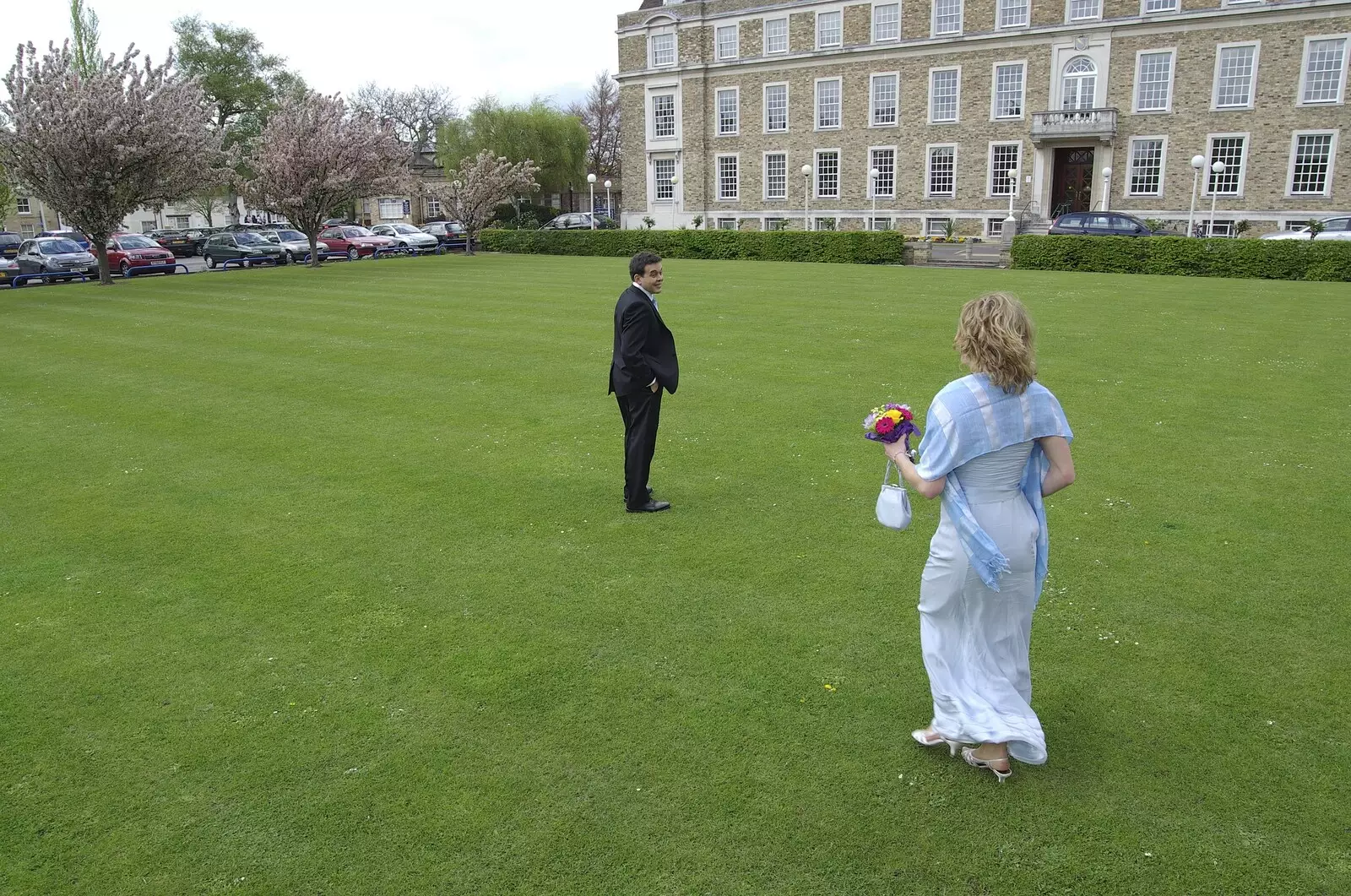 Hani and Anne on the lawn, from Hani and Anne's Wedding, County Hall, Cambridge - 2nd May 2008