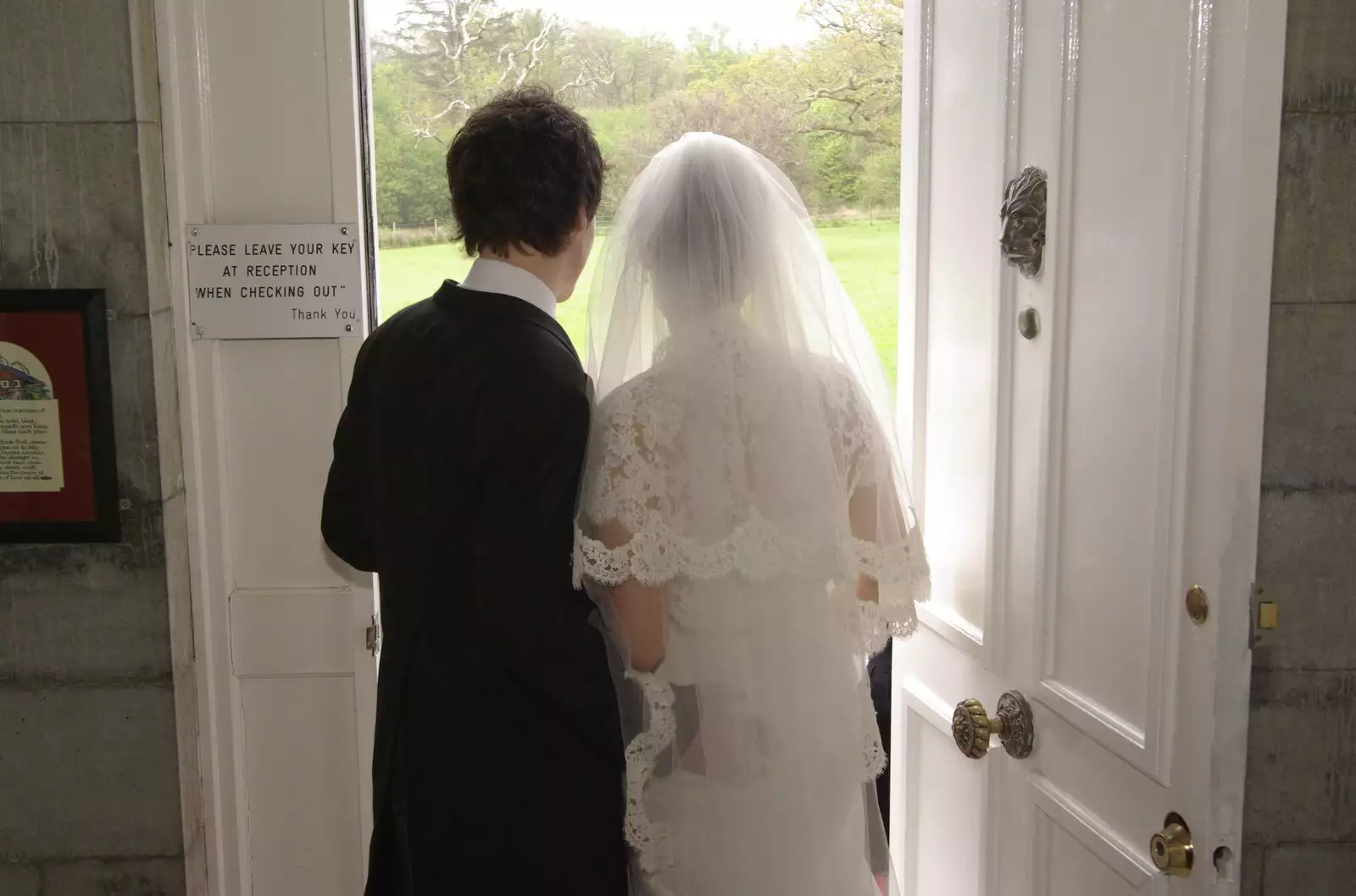 Paul and Jenny stand by an open door, from Paul and Jenny's Wedding, Tralee, County Kerry, Ireland - 3rd May 2008