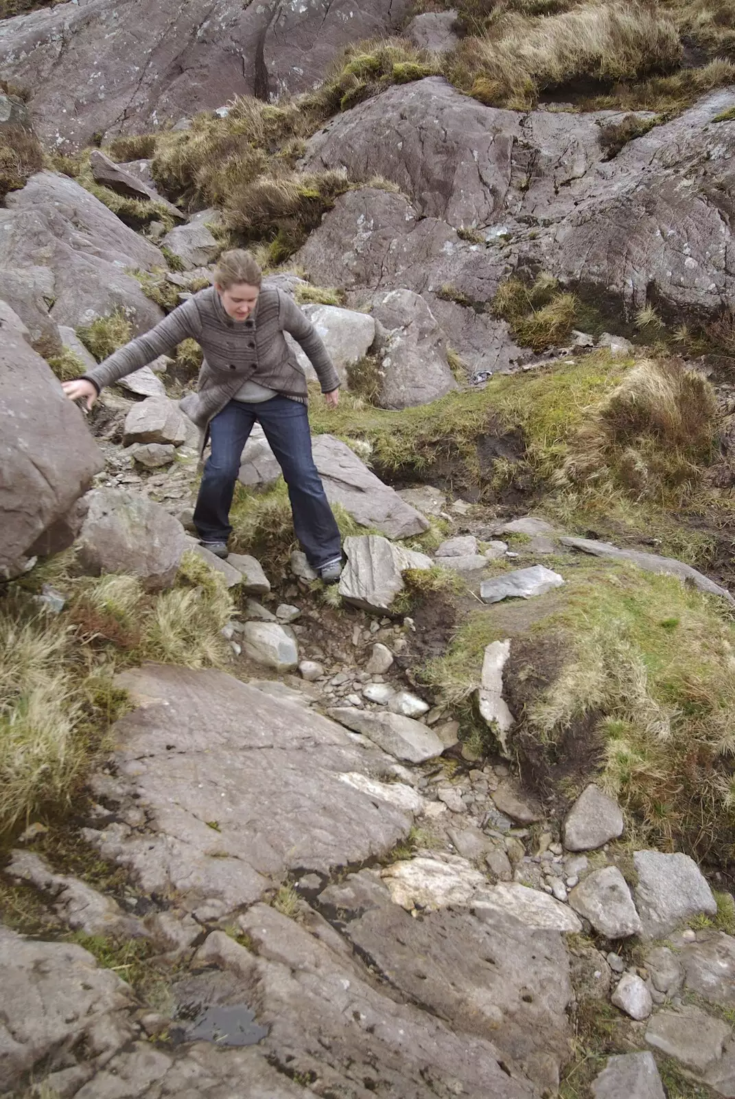 Isobel clambers on some rocks, from Connor Pass, Slea Head and Dingle, County Kerry, Ireland - 4th May 2008