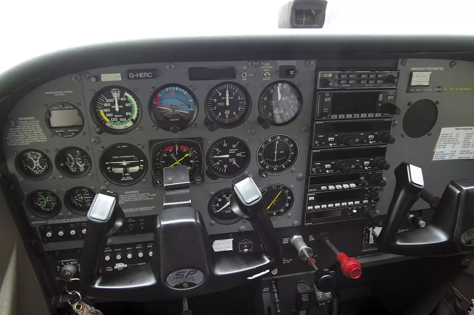 The cockpit of the Cessna, from Nosher Flies a Plane, Cambridge Airport, Cambridge - 28th May 2008