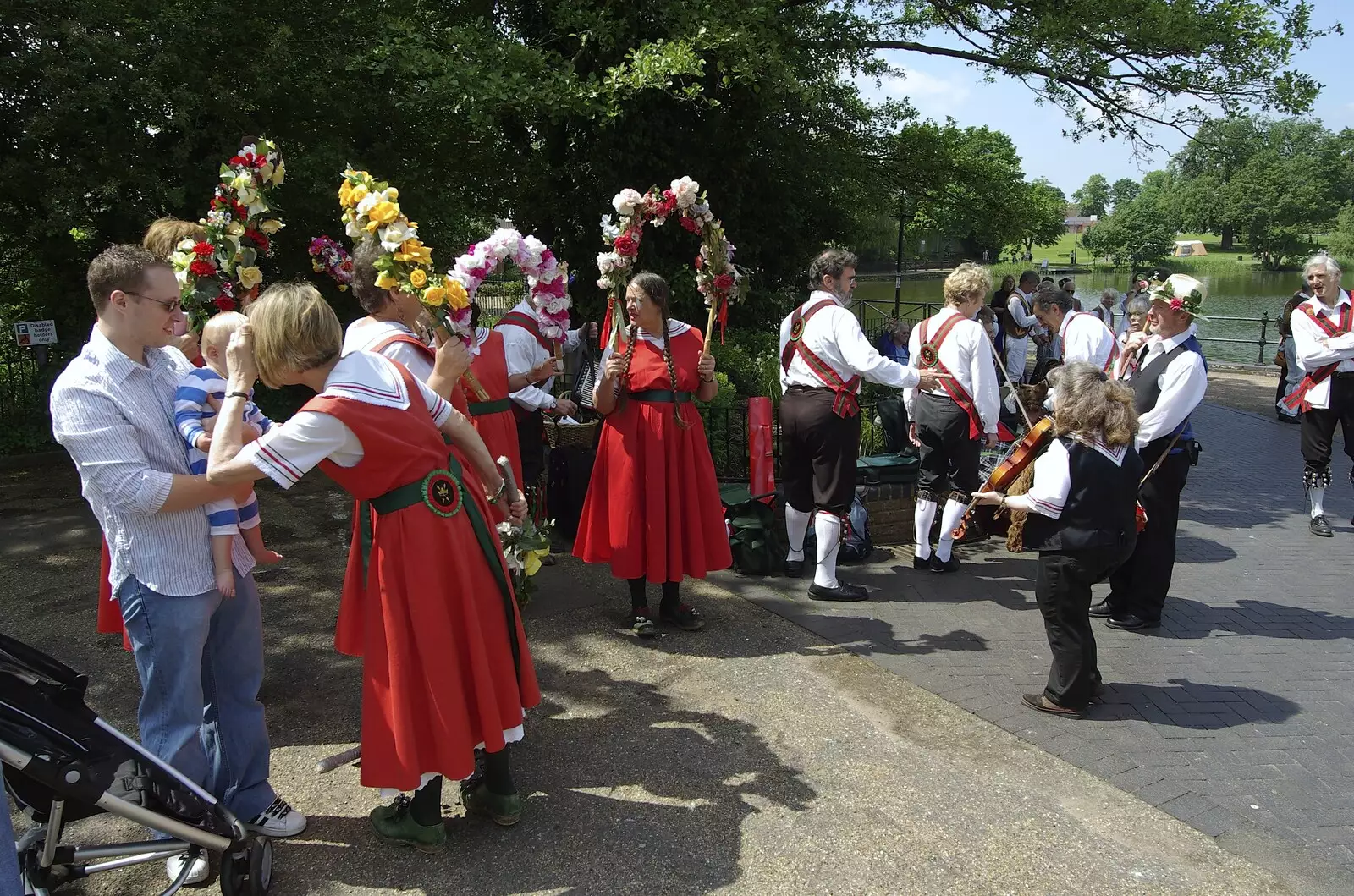 Morris dancers hang around, from Morris Dancing, and Rick Wakeman Opens the Park Pavillion Mural, Diss, Norfolk - 30th May 2008