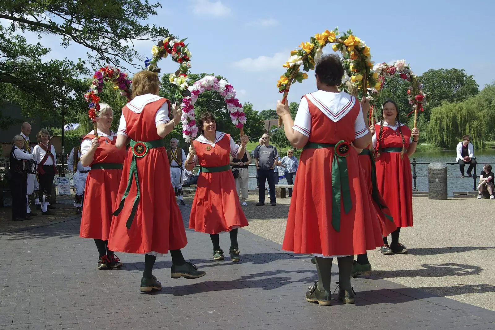 The hoop ladies have a dance, from Morris Dancing, and Rick Wakeman Opens the Park Pavillion Mural, Diss, Norfolk - 30th May 2008