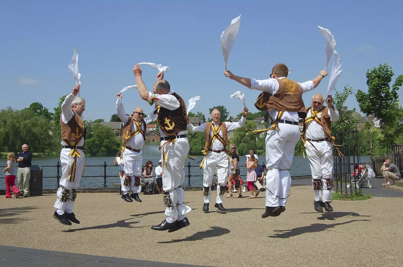 All the Greenwich Morris-dudes are in the air, from Morris Dancing, and Rick Wakeman Opens the Park Pavillion Mural, Diss, Norfolk - 30th May 2008