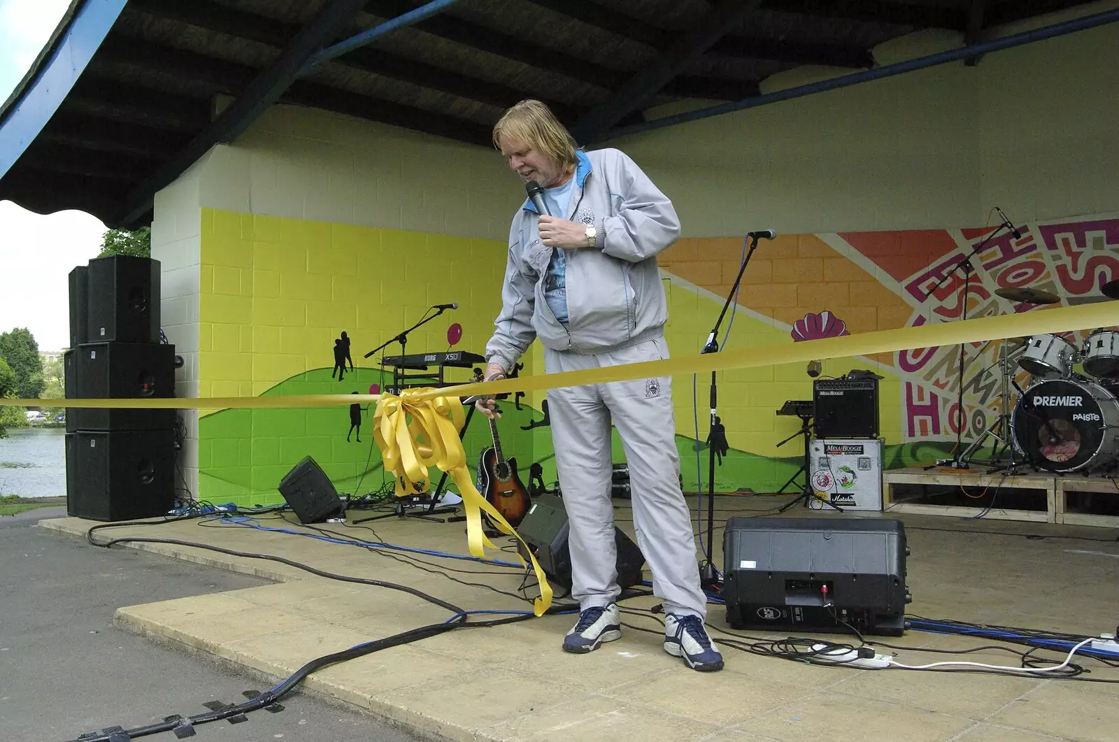 Rick Wakeman prepares to cut the ribbon, from Morris Dancing, and Rick Wakeman Opens the Park Pavillion Mural, Diss, Norfolk - 30th May 2008