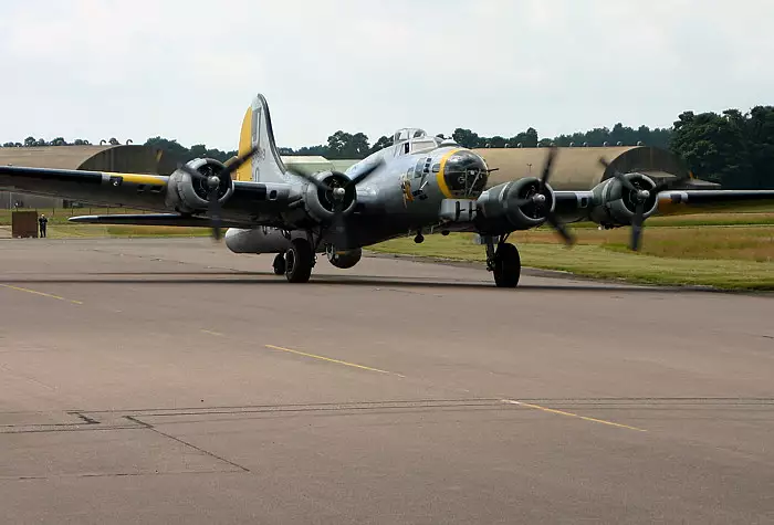 Liberty Belle taxis down the runway at Bentwaters, from Debach And the B-17 "Liberty Belle", Suffolk - 12th July 2008