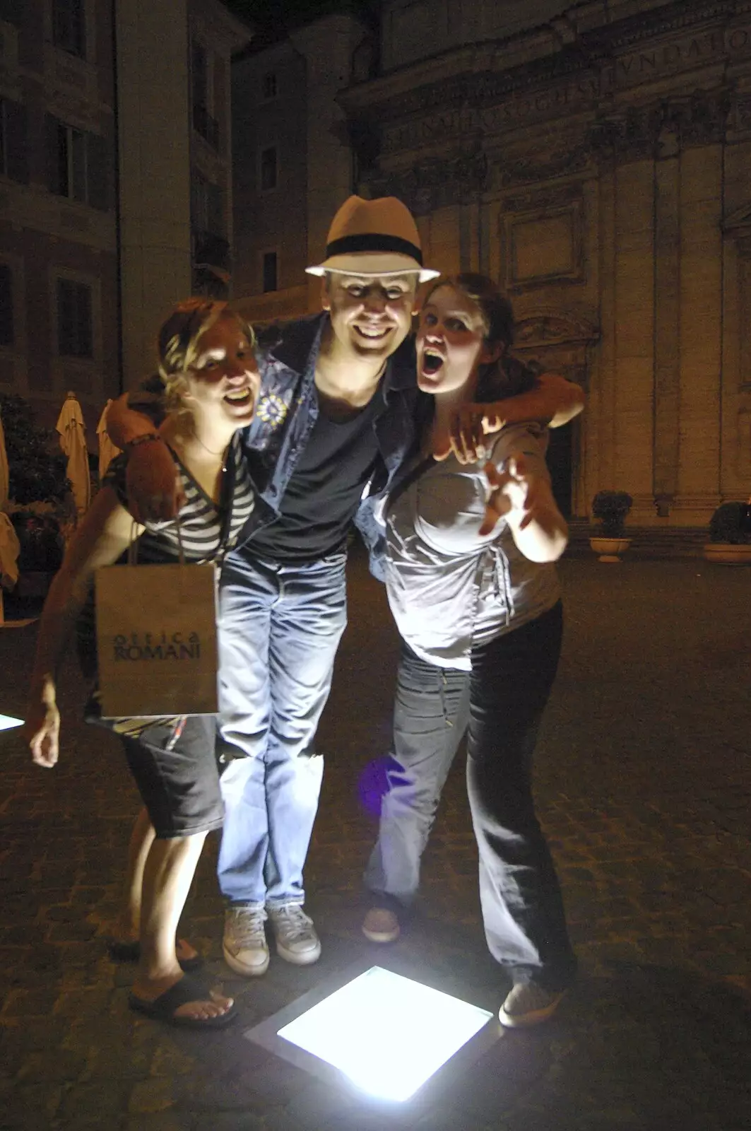 Jules, Pieter and Isobel uplit by a floor light, from A Sojourn in The Eternal City, Rome, Italy - 22nd July 2008