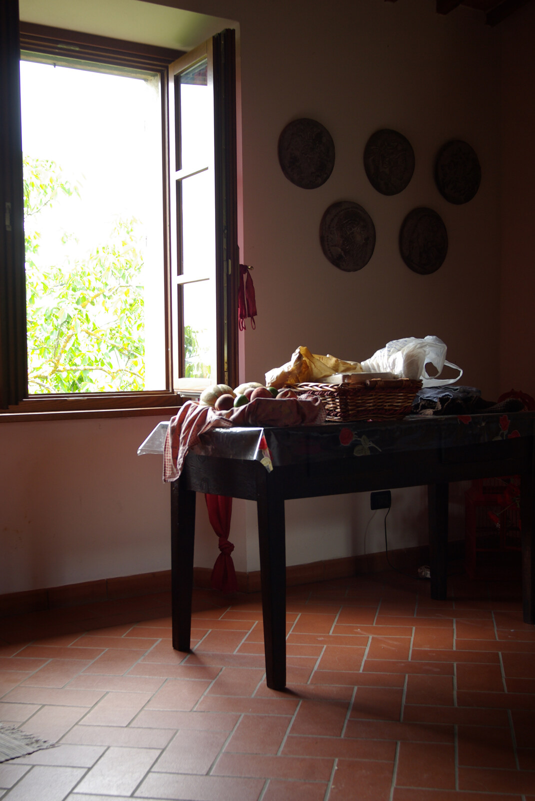 Tenuta Il Palazzo in Arezzo, Tuscany, Italy - 22nd July 2008: Table, fruit, and an open window