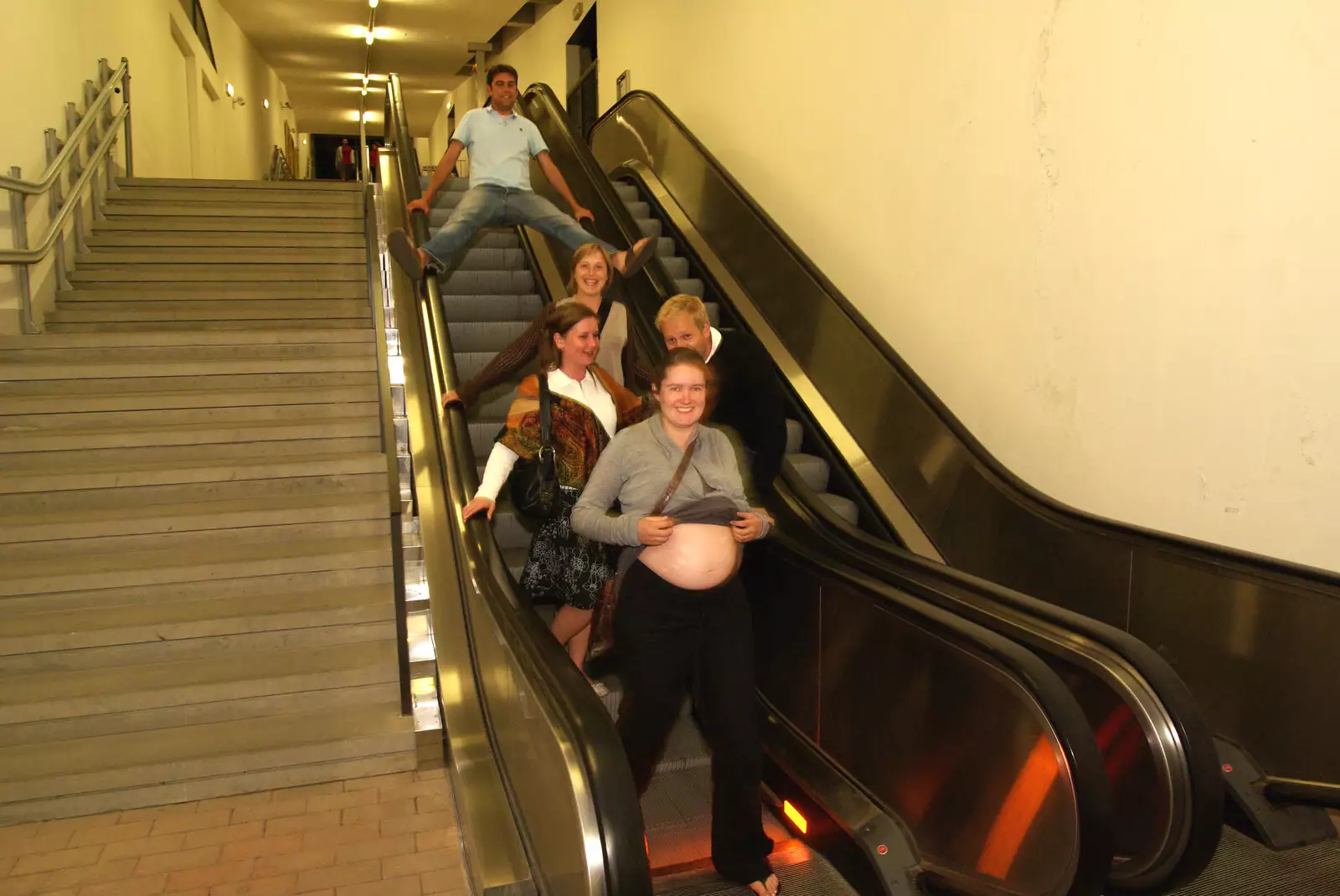 The gang mess around on the escalators, from Tenuta Il Palazzo in Arezzo, Tuscany, Italy - 22nd July 2008